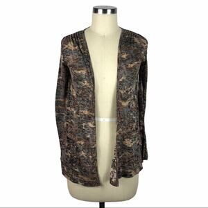 LOVEAPPELLA Camo Burnout Open Cardigan Sweater XS Marled Camouflage